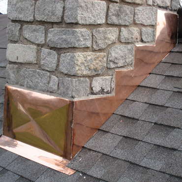 Copper flashing with new roof installation by Riga Home Pro, local roofing contractors in Shelton, CT